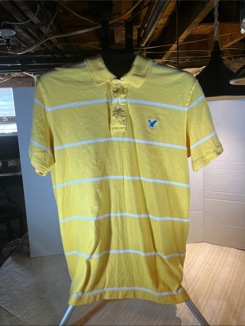 American Eagle Outfitters Yellow Polo With White Stripes Classic Fit 100% Cotton